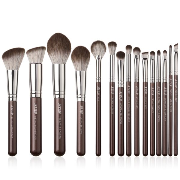 Pinceaux de maquillage marron, synthétiques professionnels de qualité supérieure, 15 pièces, T498